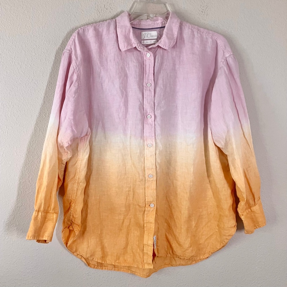 J CREW Irish Linen‎ Button Up Shirt 18 Baird McNutt Ombre Dip Dye Preppy Resort